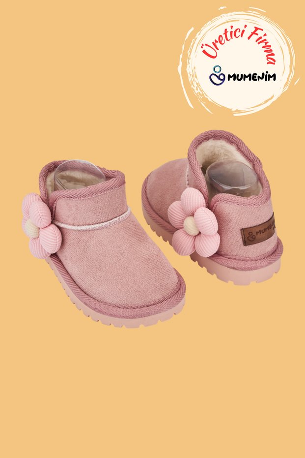 Minto Girl's and Baby's Pink Boots - Suede Orthopedic Non-Slip Sole Winter Snow Boots with Fur Flower Figure