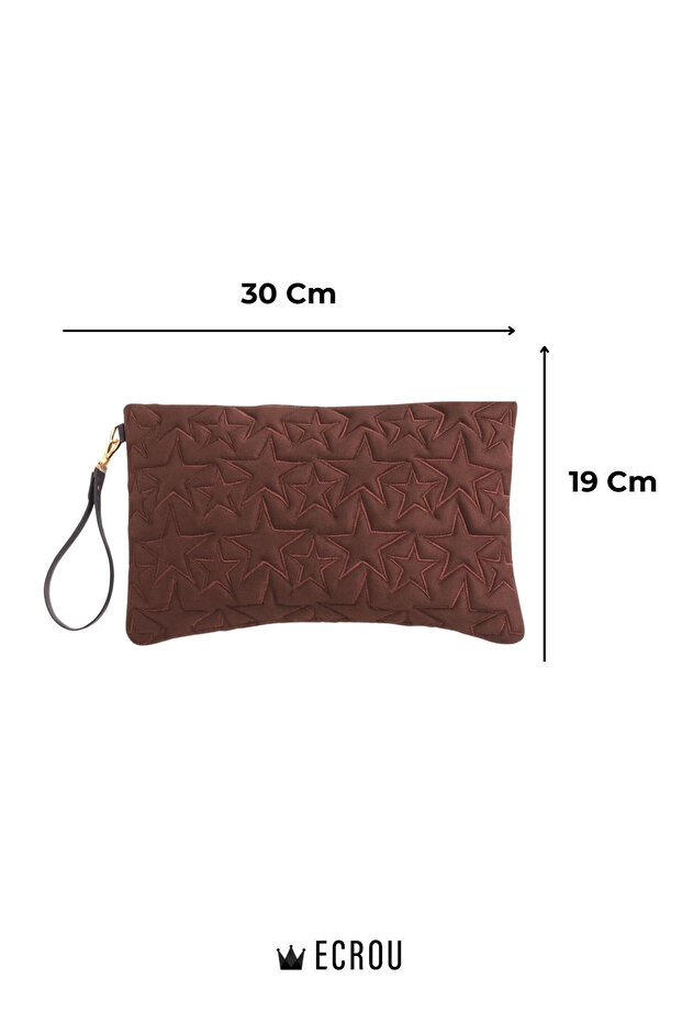 Yıldız Desenli Kahve Süet Portföy Çanta - 4