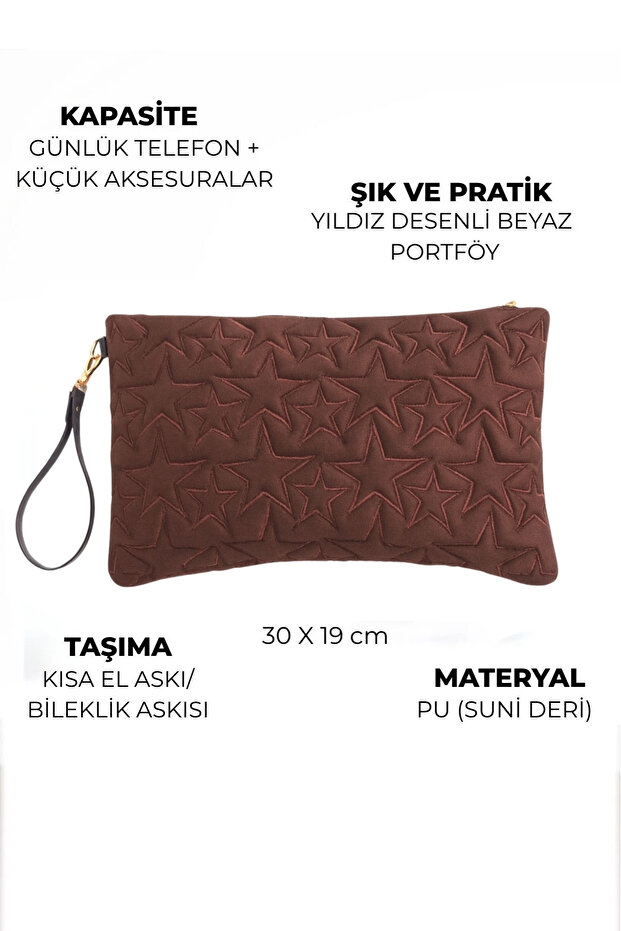 Yıldız Desenli Kahve Süet Portföy Çanta - 3