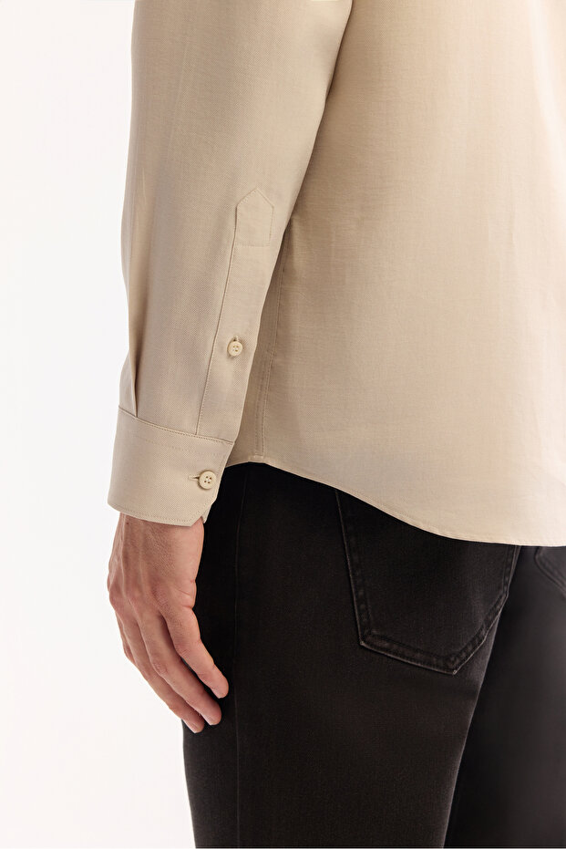 Erkek Bej Düğmeli Yaka Soft Touch Regular Fit Gömlek A52Y2061 - 6