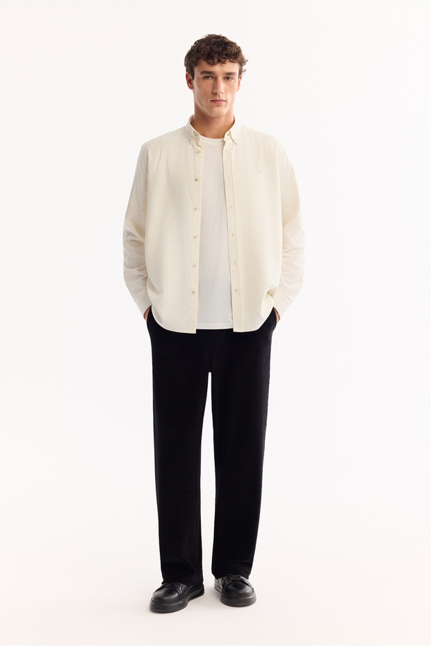 Men's Ecru Buttoned Collar 100% Cotton Soft Touch Regular Fit Shirt A52Y2042 - 6