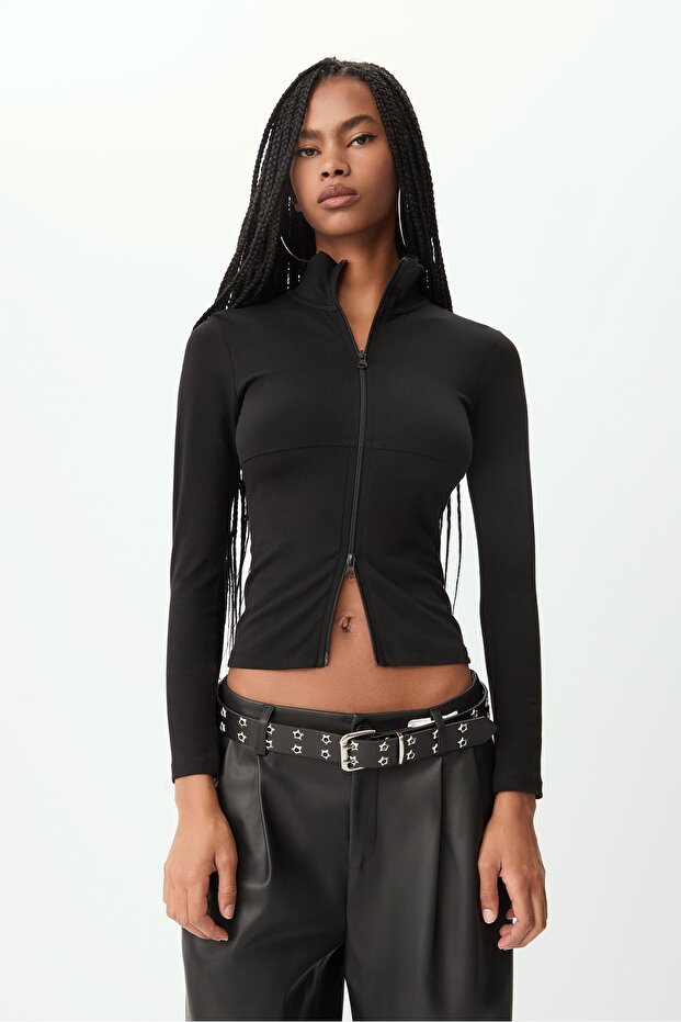 Çift Fermuarlı Hırka - 1