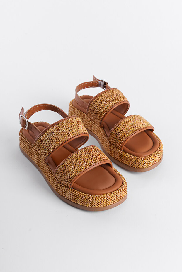 Lapos sarkú szalma dupla pántos női szandál - 7