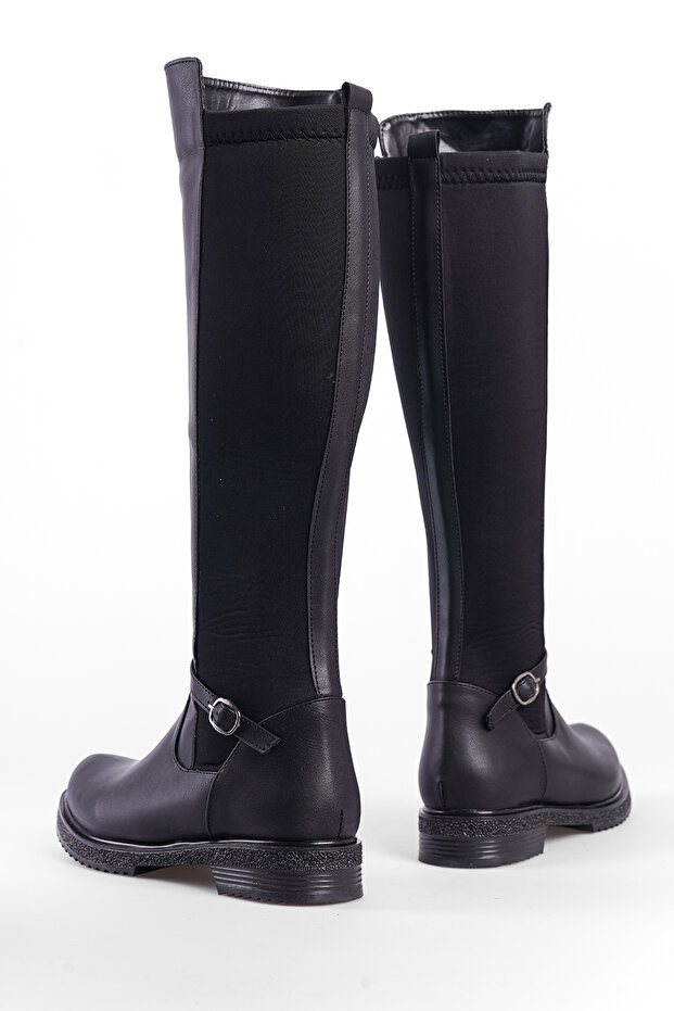 Térd alatti búvárszövetből készült elülső szalagrészlet és oldalsó cipzáras női csizma - 7