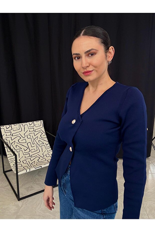 Çelik Örme Düğmeli Bluz - 4