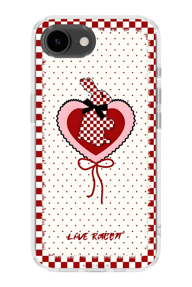 iPhone 17E Compatible Red Checked Rabbit Patterned Transparent Phone Case