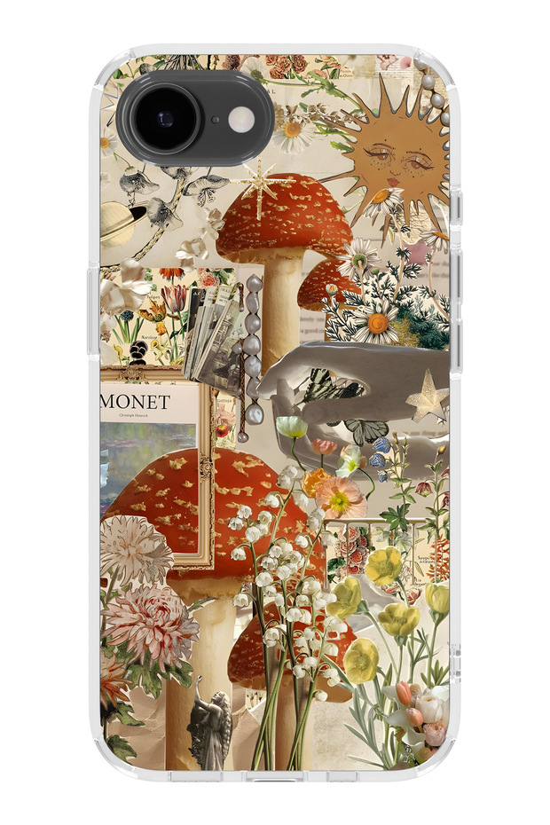 iPhone 17E Compatible Mushroom Garden Patterned Transparent Phone Case