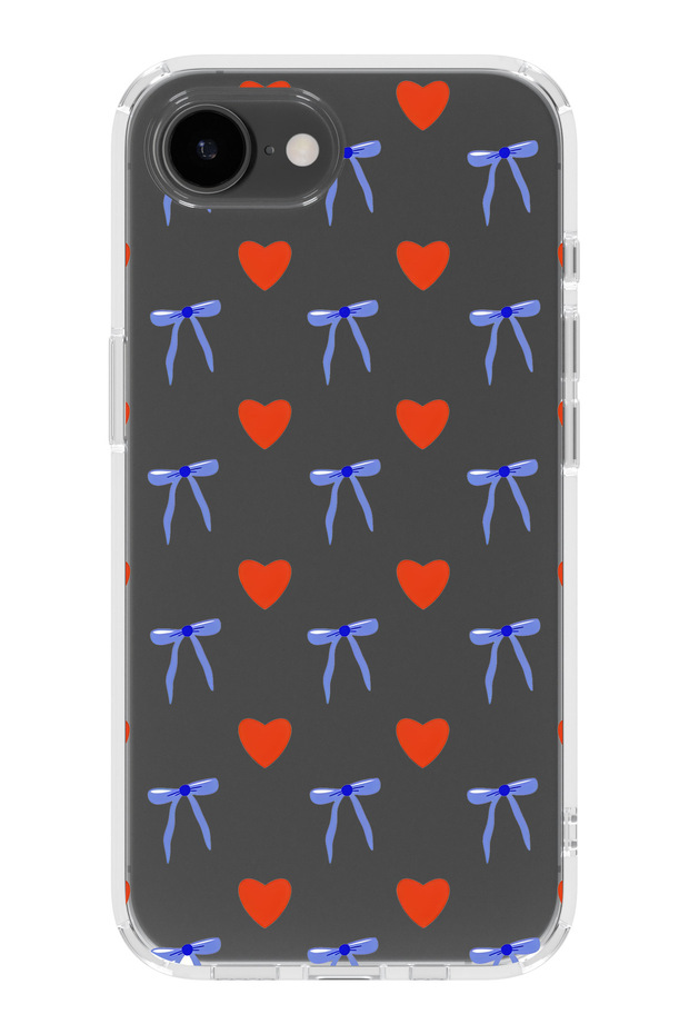 iPhone 17E Compatible Heart and Ribbon Patterned Transparent Phone Case