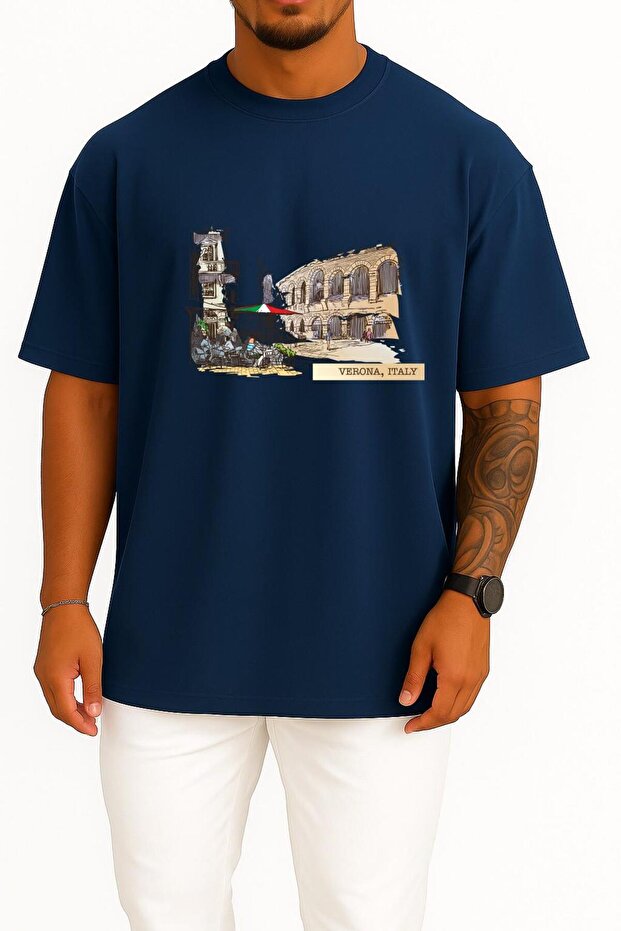 Oversize Verona Italy Unisex T-Shirt with Chest and Back Design