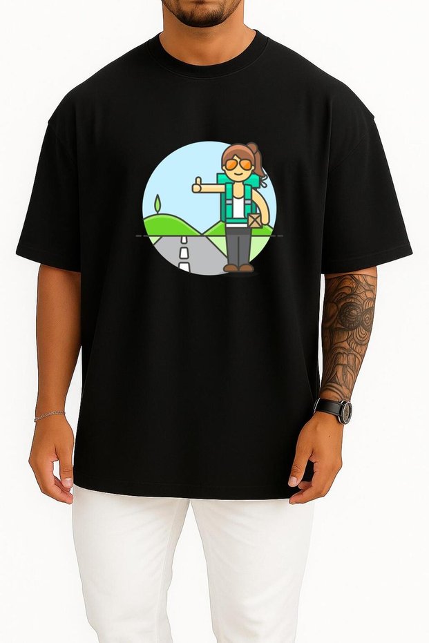 Oversize Unisex T-Shirt with Traveler Chest Design - Traveler Chest Design Unisex T-Shirt