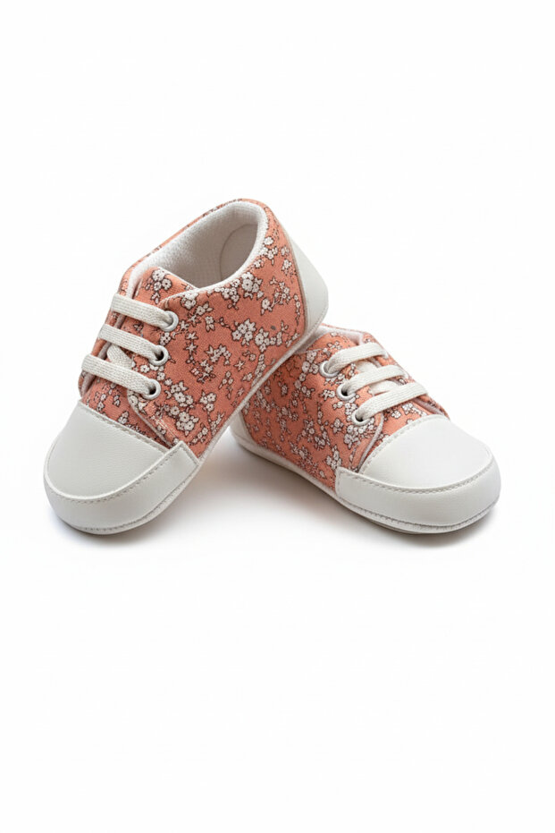 Baby Girl Salmon Floral Pattern Booties in Convers Style