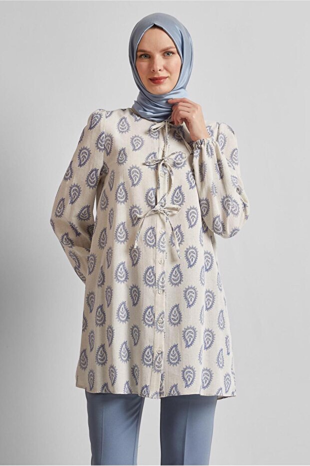 تونيك منقوش من الكتان 45590 - 1