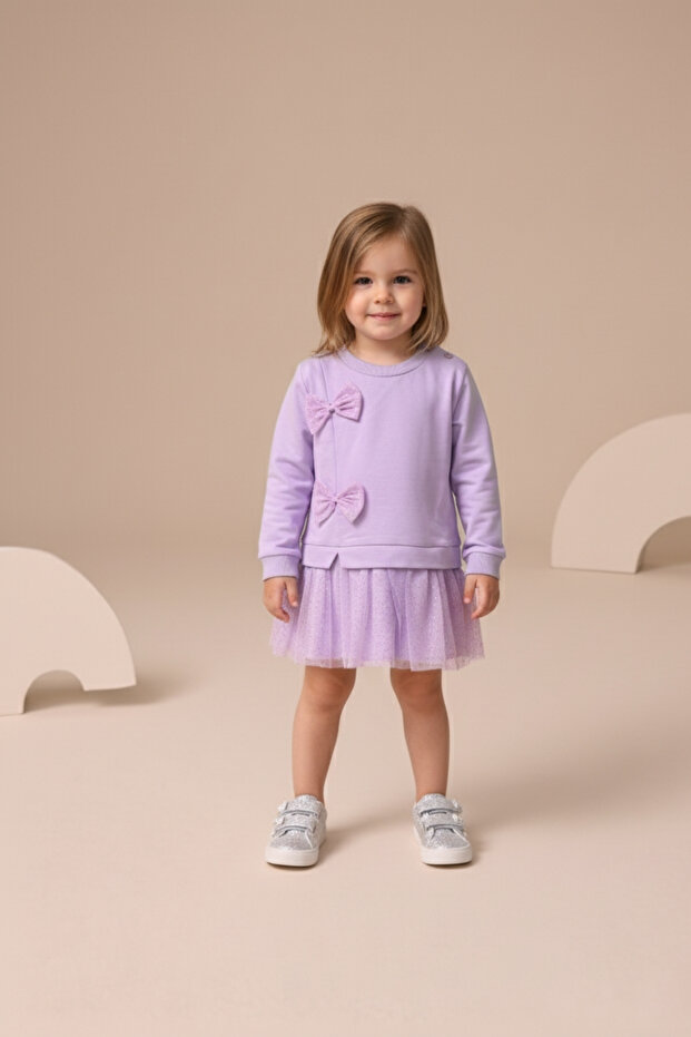 Transitional Long-Sleeved Lined Baby Girl Tulle Dress