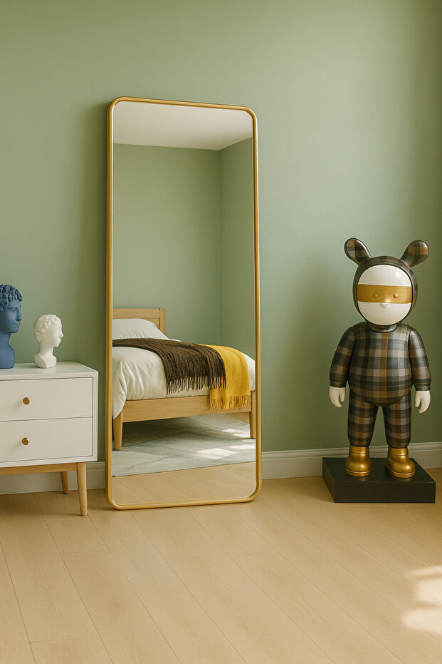 مرآة أرضية مستطيلة بإطار ذهبي أنيق - 2