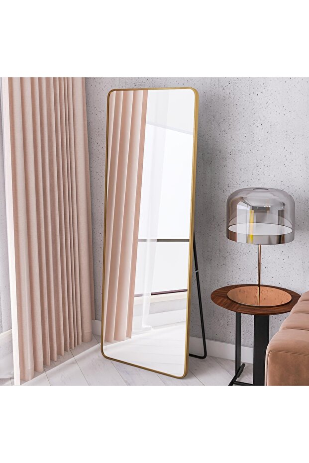 مرآة أرضية مستطيلة بإطار ذهبي أنيق - 3