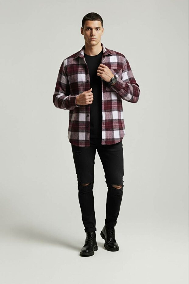 قميص رجالي من Lumberjack مقاس كبير باللون الأبيض الكرزي