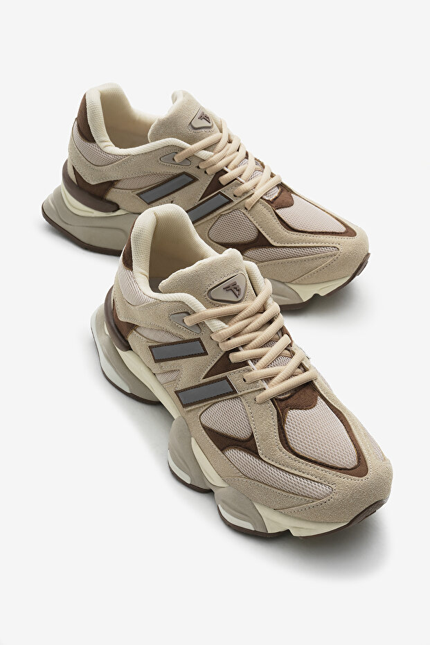 Унисекс маратонки, бежови, полиетиленови, анорка дизайн, високи подметки, връзки - 3