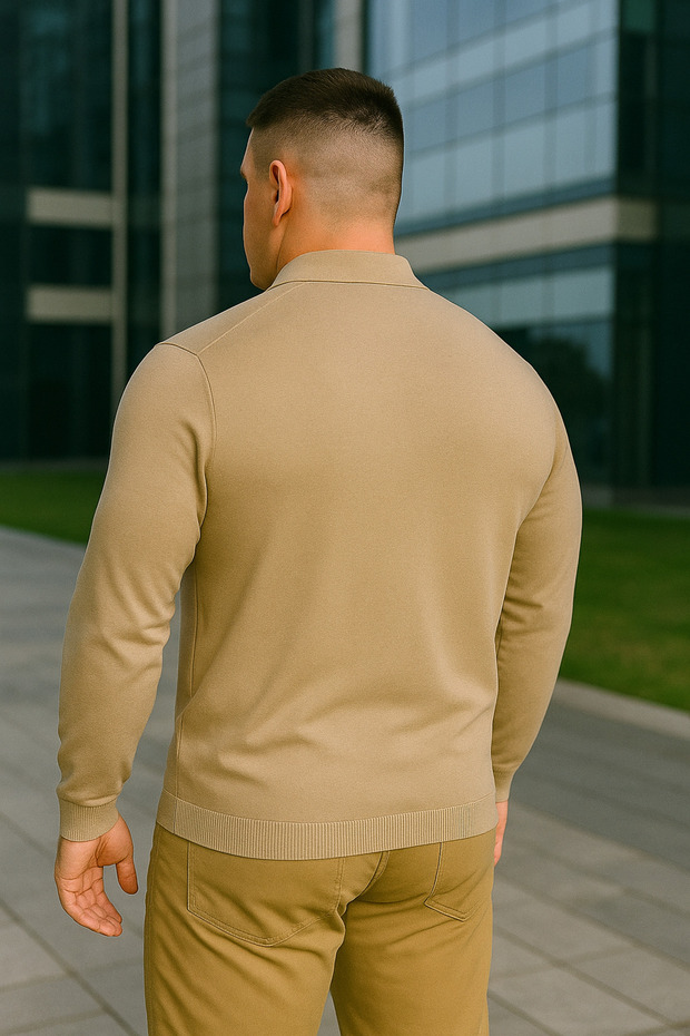 Men's Plus Size Basic Cream Zippered Sweatshirt - 4