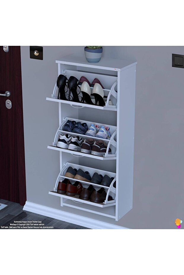 WEST Asma Kapı Önü 52x116x 26 cm’lik 3 Düşer Kapak 6 Göz Bölmeli Ayakkabılık - 4