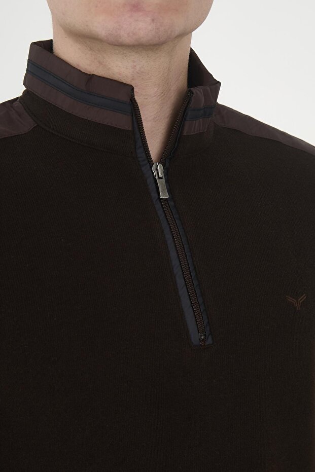 Men's Polarcore Half Zip Basic Plain Brown Sweatshirt - 4