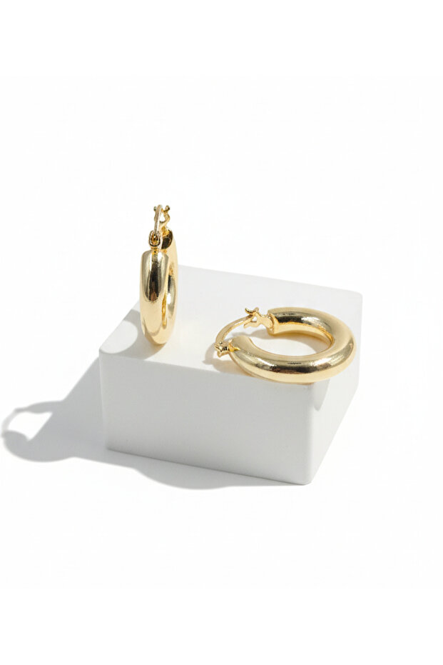 Women's Oval Curved Hoop Earrings – Gold Color Thick Form Model