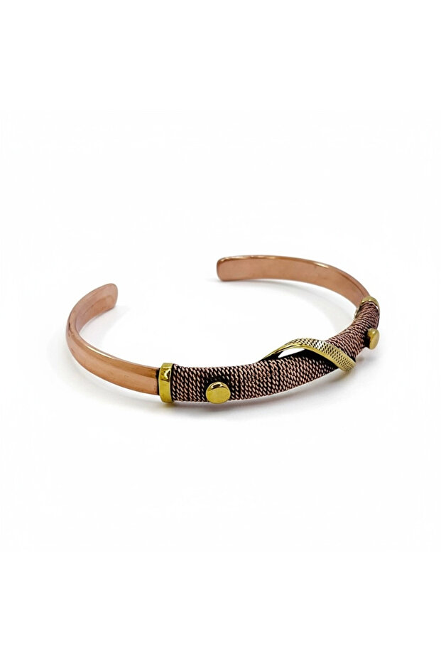Pirinç Detaylı Tel Örme Bakır Bileklik - 5