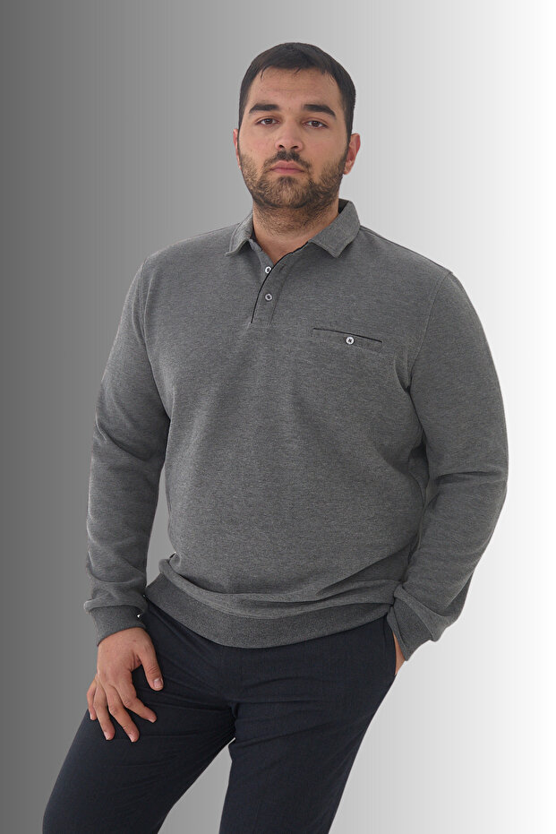 Men's Winter Wide Plain Smoked Oversized Polo Neck T-Shirt with Pockets