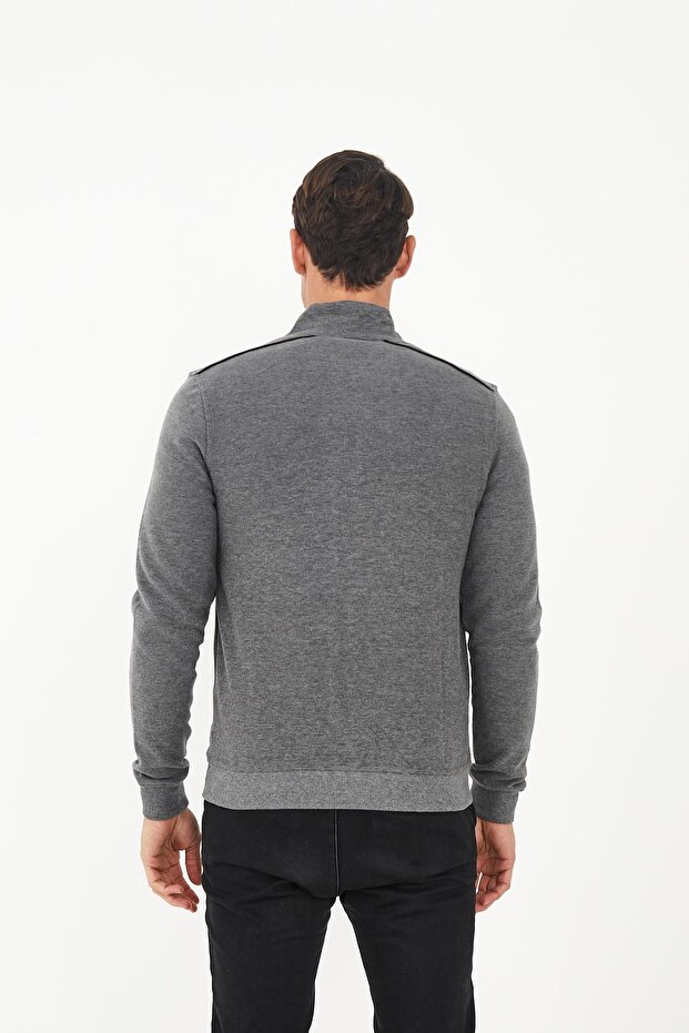Erkek PeakLayer Fermuarlı Cepli Basic Kışlık Gri Sweatshirt - 5