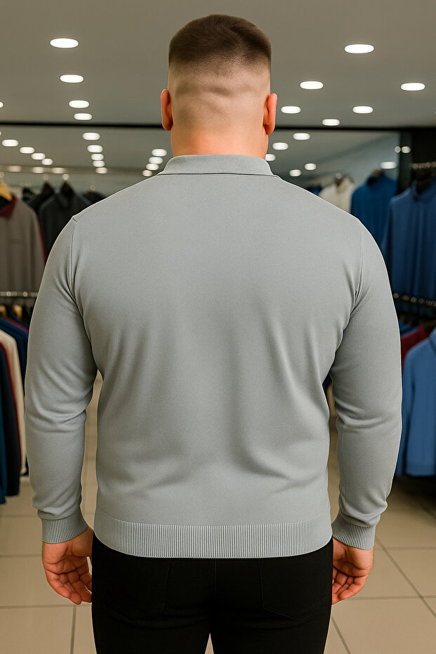 Men's Plus Size Basic Gray Zippered Sweatshirt - 4