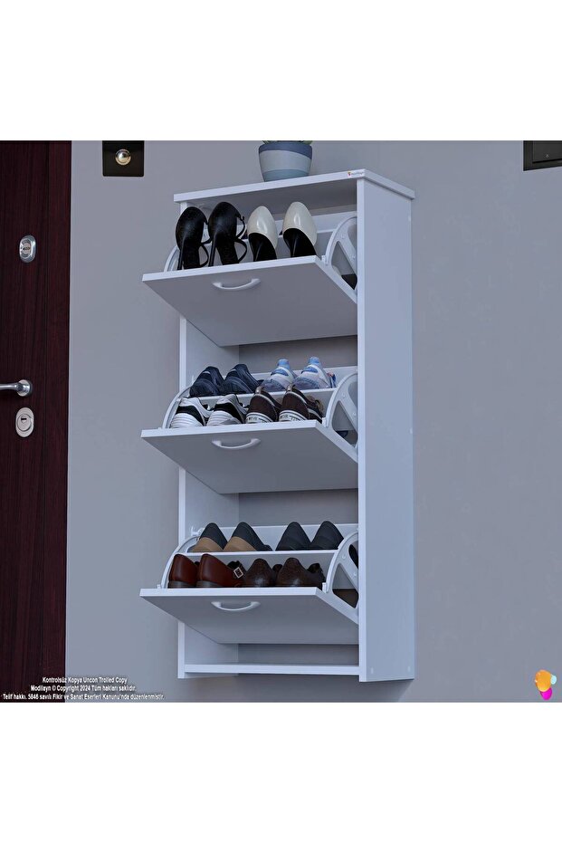 WEST Asma Kapı Önü 52x116x26 cm’lik 3 Düşer Kapak 6 Göz Bölmeli Ayakkabılık - 1