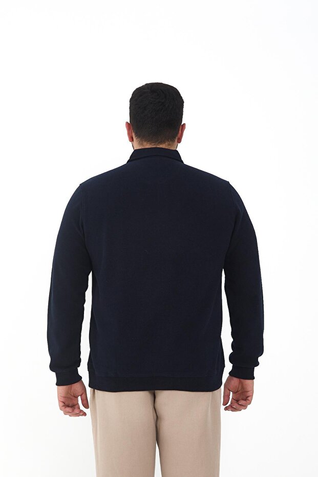 Férfi mintás, nagy méretű, sima, túlméretezett sötétkék póló nyakú póló - 5