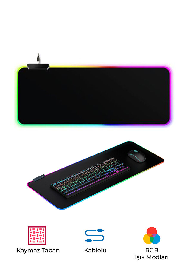 MP-51 RGB Gaming Mouse Pad XL | 80×30 cm, 7 Renk RGB, Kaymaz Taban - 1