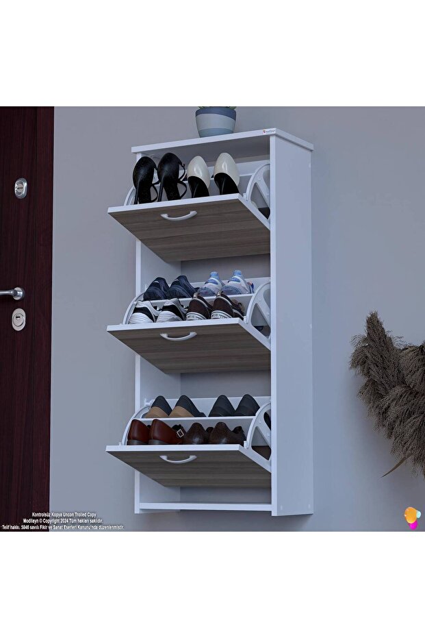 WEST Asma Antre 52 x116x 26 cm’ lik 3 Düşer Kapak 6 Göz Bölmeli Ayakkabılık - 1