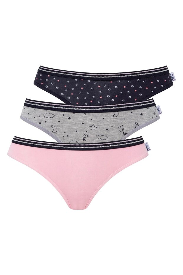- Women's Pink - Gray Melange - Navy Blue 3-Pack Slip