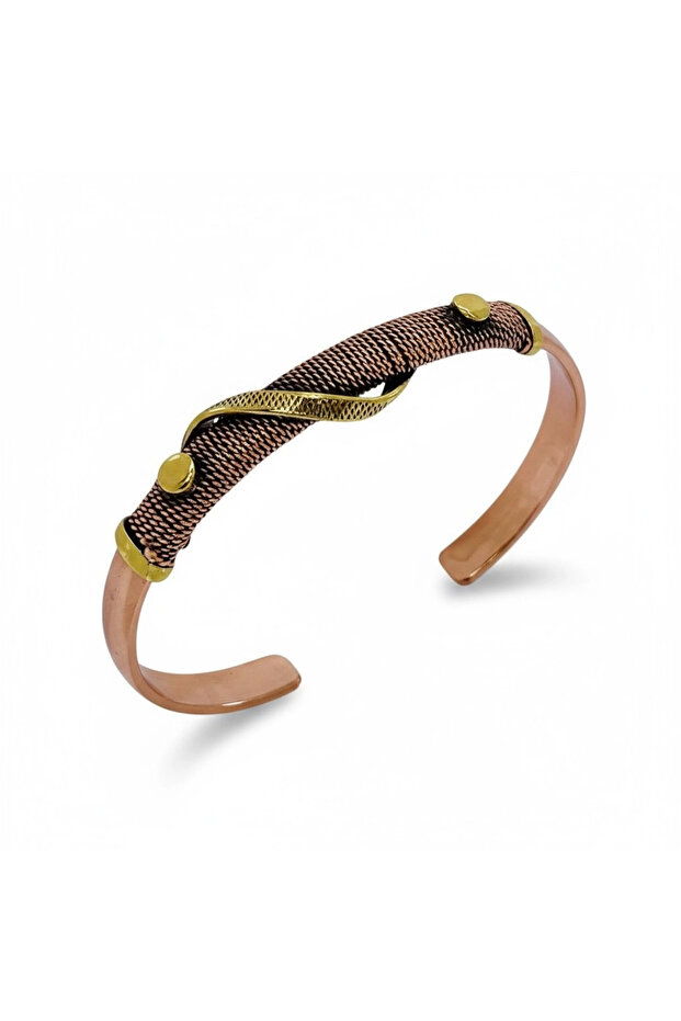 Pirinç Detaylı Tel Örme Bakır Bileklik - 1