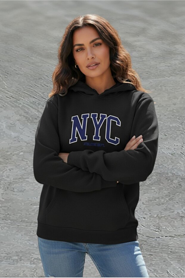 Unisex Nyc Design Printed Hooded Sweatshirt