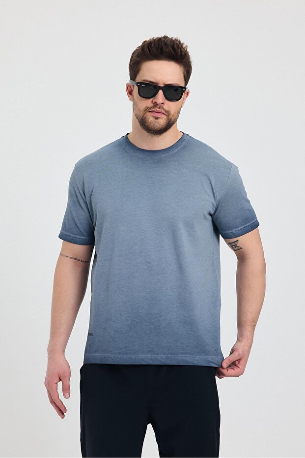Men's Navy Blue Crew Neck Washable Basic T-Shirt - 165
