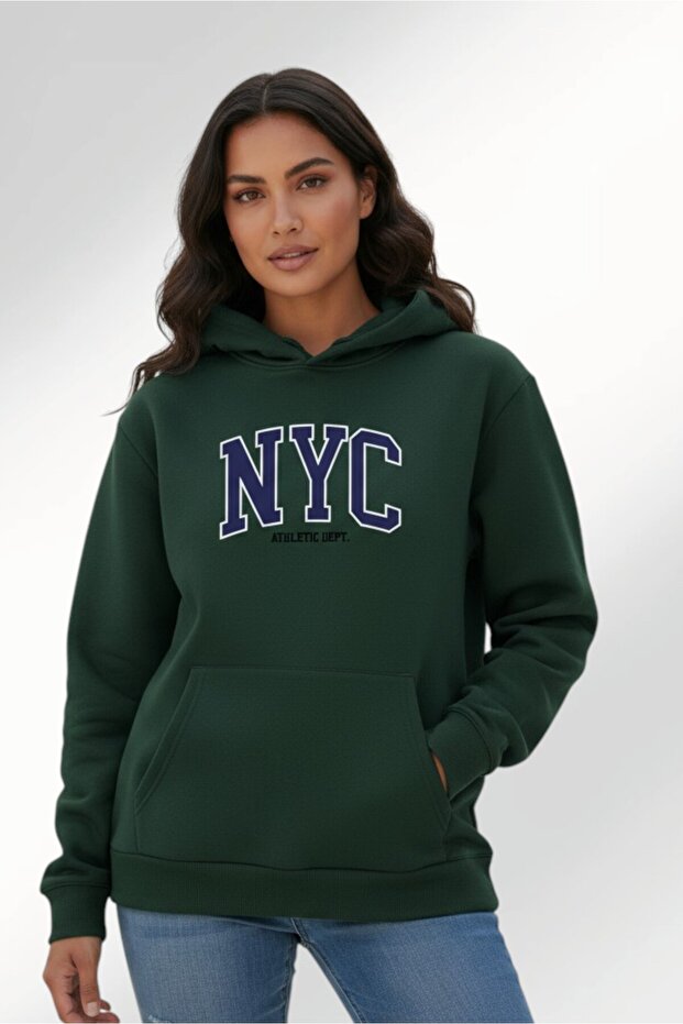 Unisex Nyc Design Printed Hooded Sweatshirt
