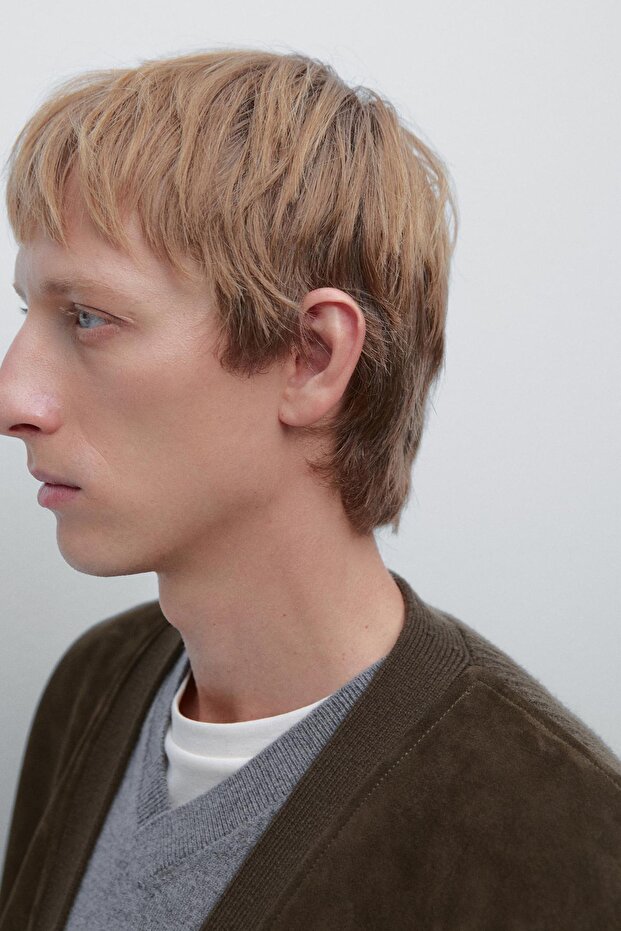 Yün ve deri karışımlı triko hırka - 4