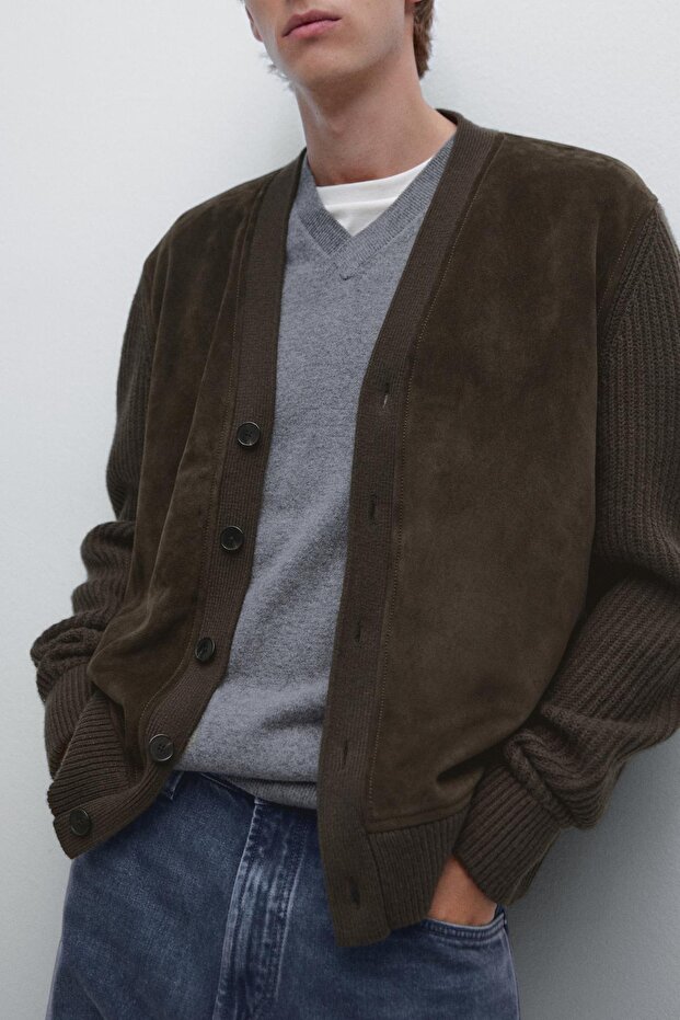 Yün ve deri karışımlı triko hırka - 3