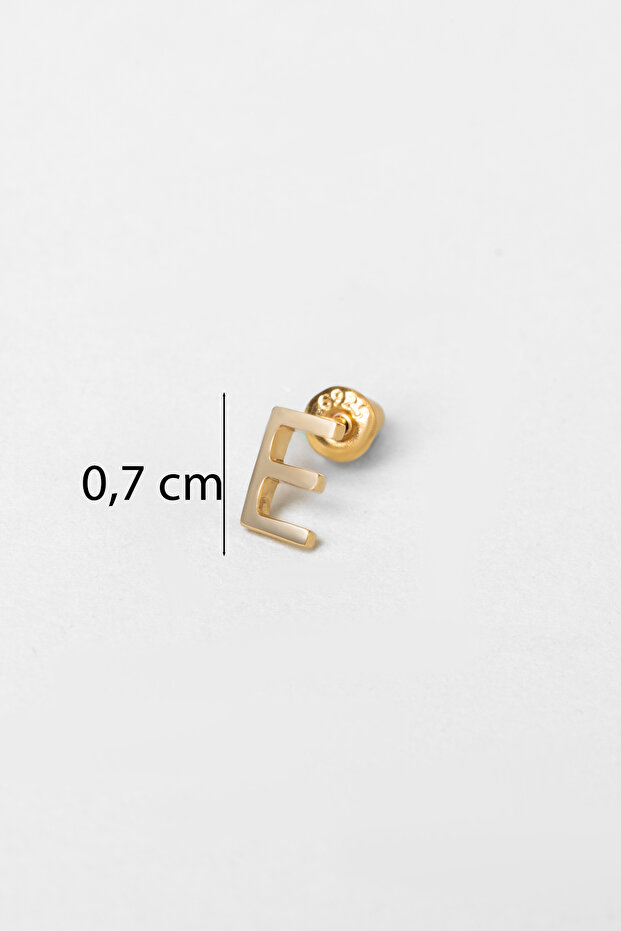 My Story E Harfi 18 Ayar Sarı Altın Kaplama Gümüş Tek Küpe - 3