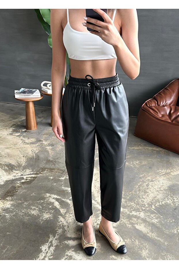 Ženske Koža pantalone sa elastičnim strukom - 3