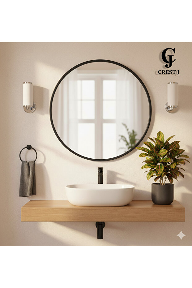 مرآة حائط دائرية أنيقة || إطار أسود 60*60سم