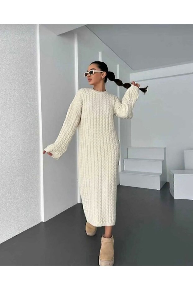 Crew Neck Hair Braided Long Trend Popular Knitwear Dress
