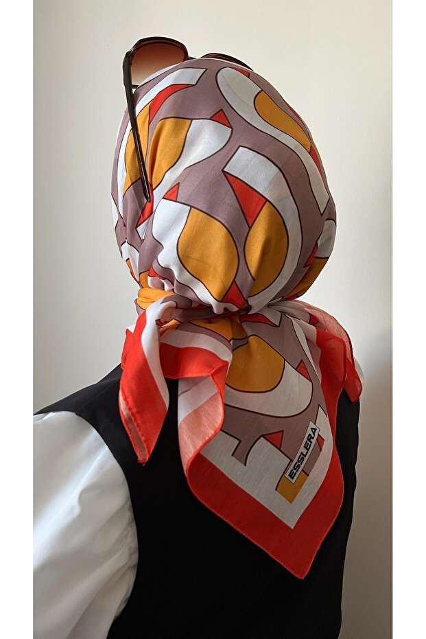 وشاح ناعم برتقالي منقوش على شكل لغز حديث - 5