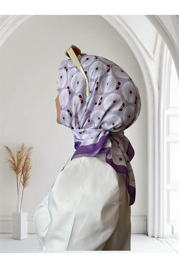 Retro Bloom Patterned Lilac Soft Scarf - 3