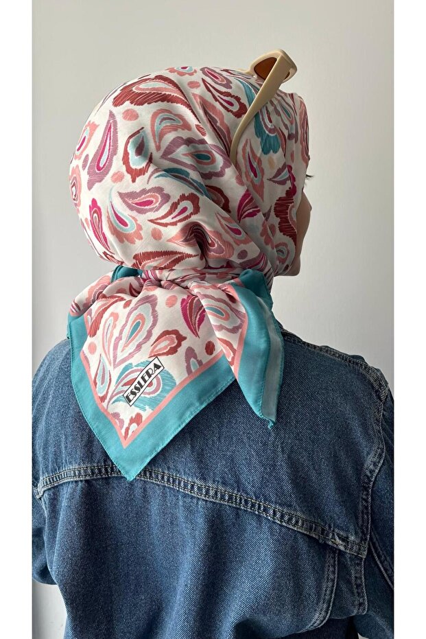 وشاح ناعم بنمط ريترو باللون الفيروزي - 6