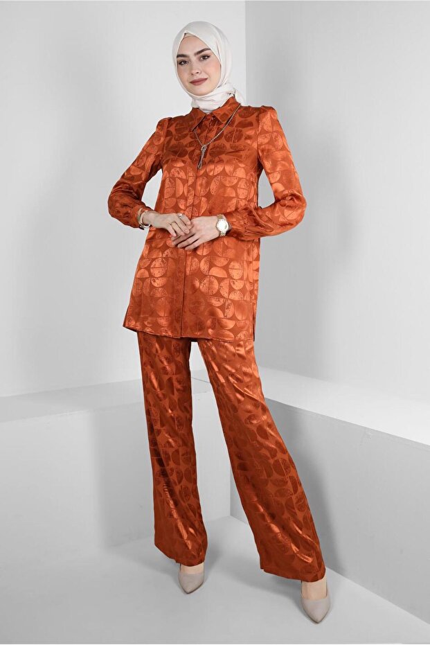 SATIN JACQUARD TWO-PIECE TROUSER SET 43602