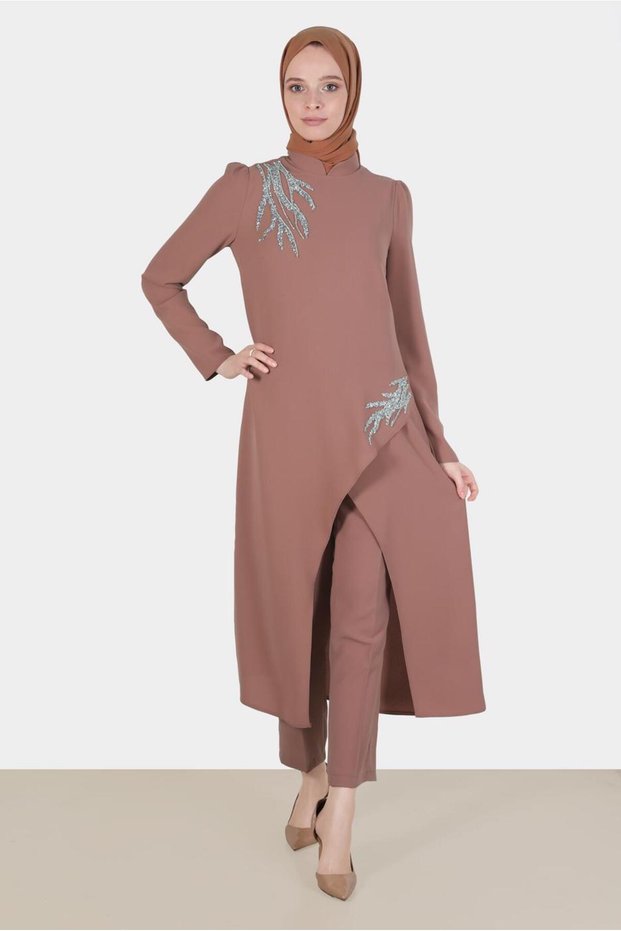 Stone Detailled Double Pants Suit 30262