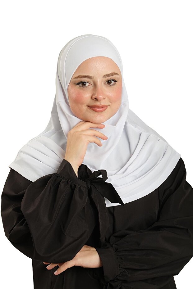 وشاح حجاب متشابك عملي أبيض اللون قماش رملي بونيه ذاتي 1290_42